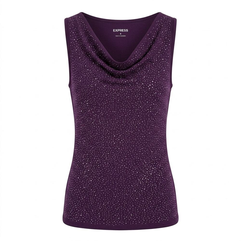Express Purple Cowl Neck Rhinestone Sparkle Tank Top Women Size S